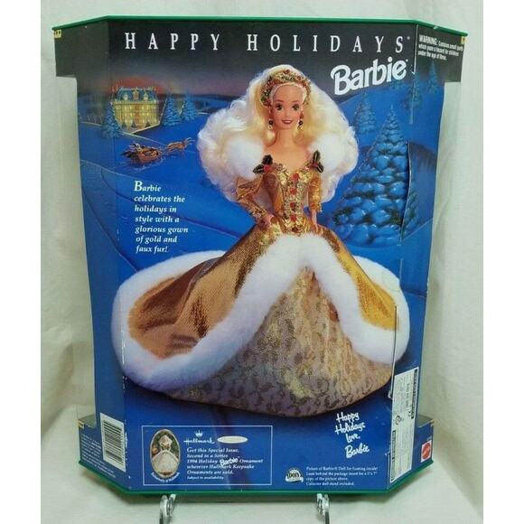 VTG 1994 Holidays SPECIAL EDITION Barbie Doll 12155 Gold White Faux Fur Trim - Picture 4 of 10